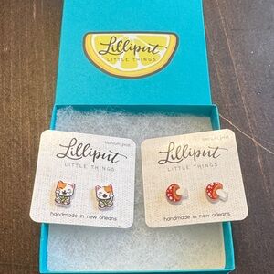 Lilliput Cat and Mushroom Earrings